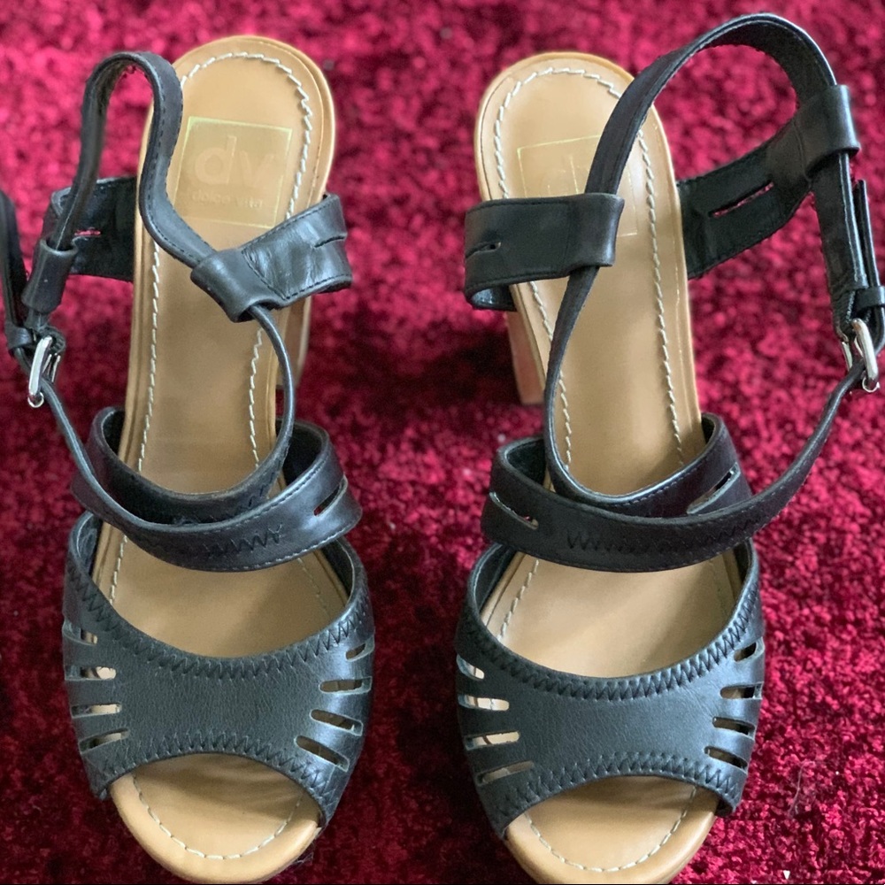 Dolce Vita Black & Wood Leather Platform